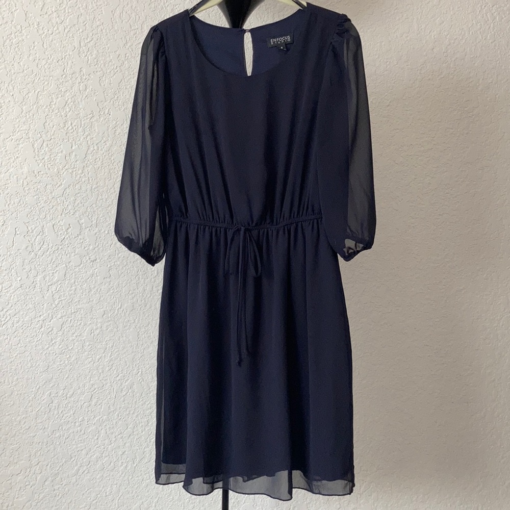 Adorable dark blue dress with sheer sleeves